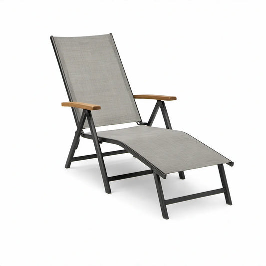 Polohovací skládací lehátko s opěrkami rukou 190 × 65 × 90 cm, šedé/černé/přírodně hnědé